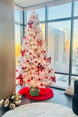 Huge PreLit White 3pc Christmas Tree and Beautiful Hand-made Ornaments
