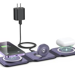 Wireless Charger 3 in 1,RTOPS Magnetic Travel Wireless Charging Station Multple Devices,GaN 3 in 1 Charging Station