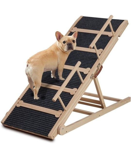 Dog Ramp for Bed, Adjustable Wooden Dog Bed Ramp, Dog Ramps for Small Large Dogs, 47” Long Pet Ramps with 6 Height from 15” to 28”, Non-Slip Dog Ramps