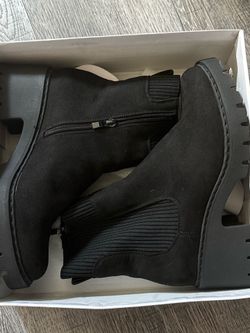 Women's Chelsea Boots Fashion Lug Sole Chunky Heel Slip on Elastic Ankle Booties