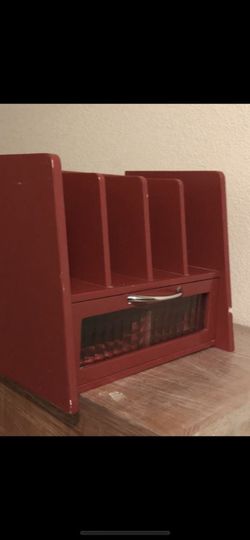 Red mail organizer hutch
