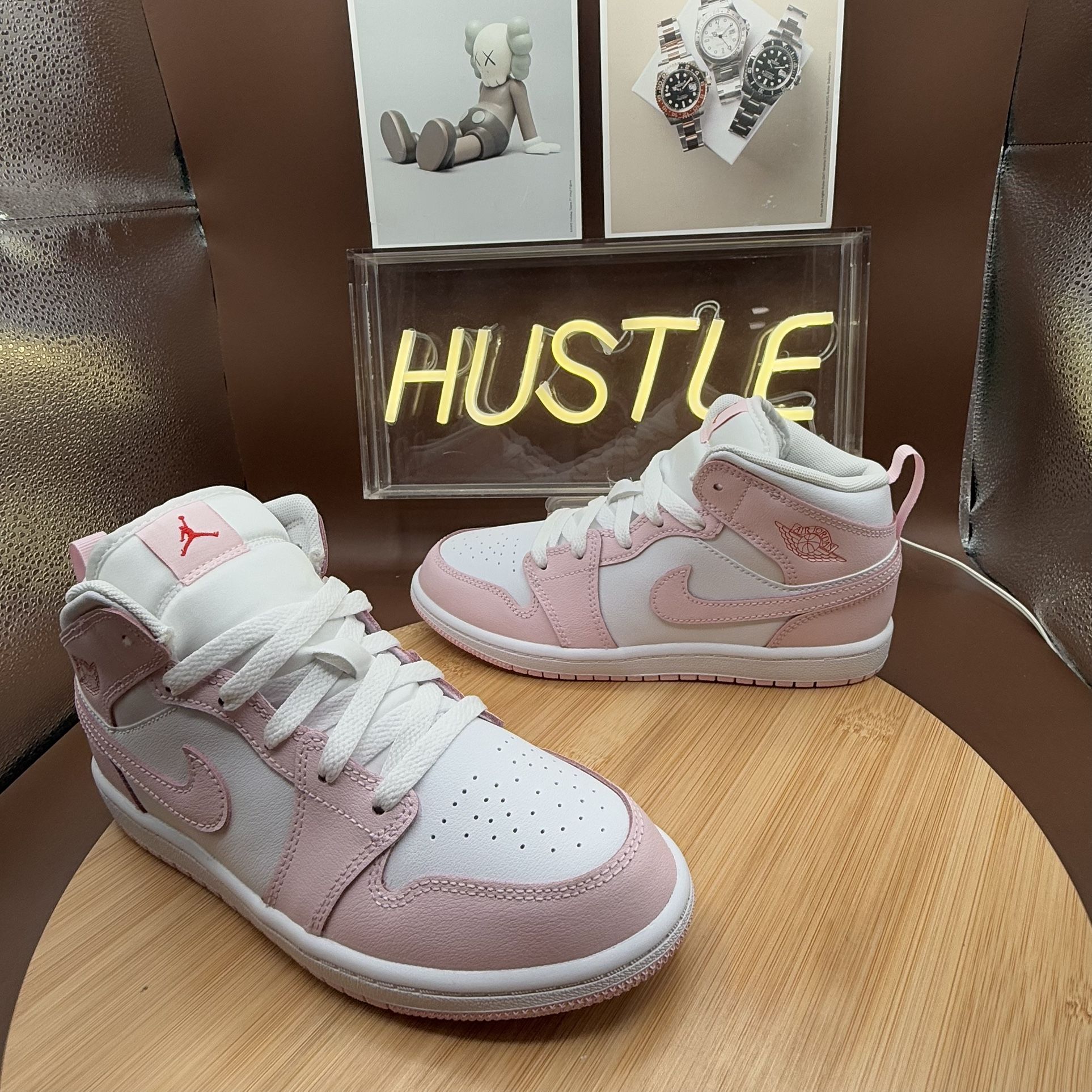 Jordan 1 Mid Pnk Foam Fire Red White (PS) Sz 3Y