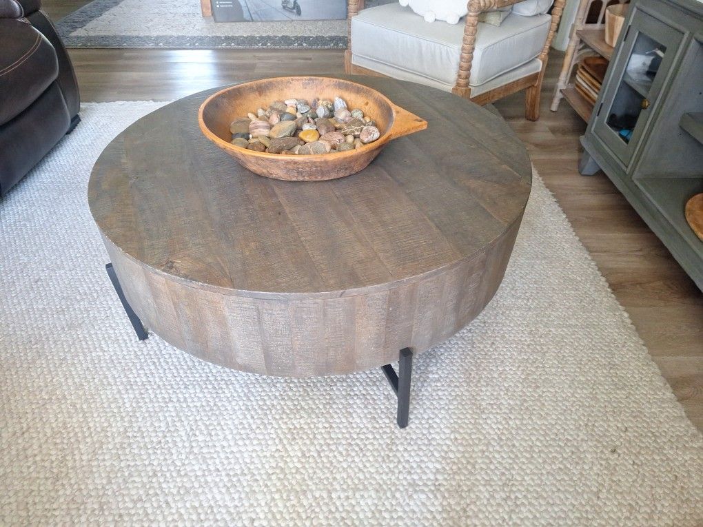 Round Wood And Metal Coffee Table 