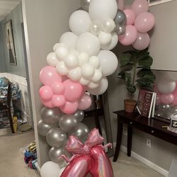 New Pink, White And Silver Balloon Arch