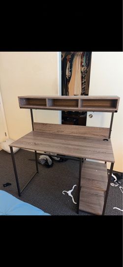 Wood and Metal Desk with Hutch Shelving
