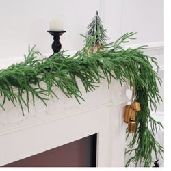 New 2PCS 9FT Christmas Garland Norfolk Pine Garland Real Touch Artificial Greenery Garland For Mantle Fireplace Table Indoor Outdoor Decor (Normal)