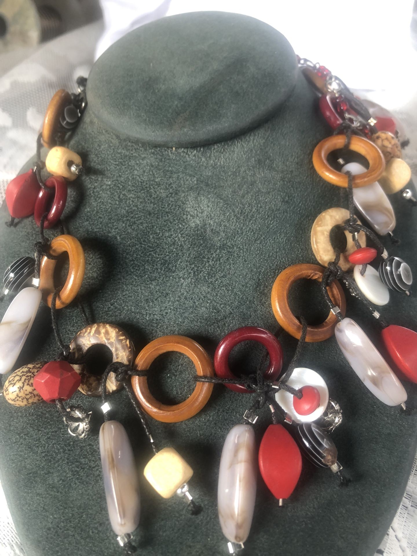 Vintage Handmade Necklace With Different Stones 22 inches Long Excellent Condition
