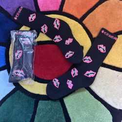 Pink And Black Chrome Hearts Chomper Socks One Pair