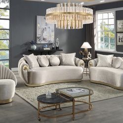 3PCS SOFA SET METALLIC TAUPE CURVED SCALLOPED DESIGN $2499 FREE LOCAL DELIVER    