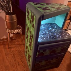 Minecraft Custom Hand Painted Nightstand / Small Dresser With Lights 