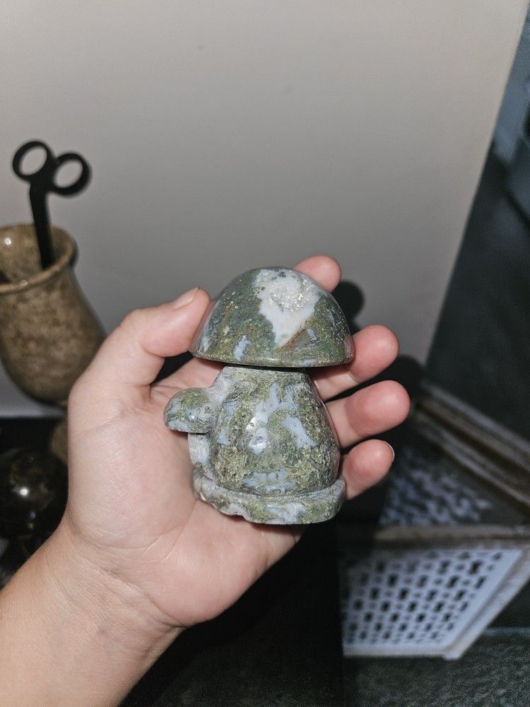 Moss agate mushroom house