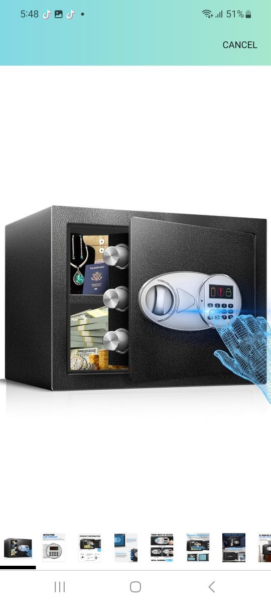 1.8 Cu Ft Fireproof Safe Box For Home Documents with Emergency Battery Box - Steel Security Safe Lock Box with Electronic Keypad, LED Sensor Light- S