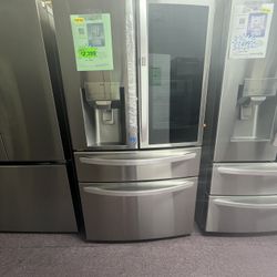 Refrigerator, 36’ Wide Stainless Steel LG Fridge New Open Box 