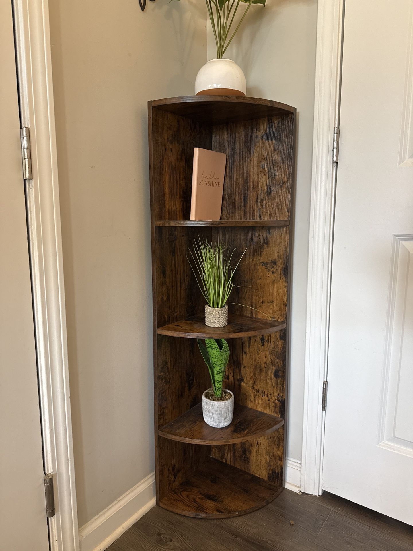 Rustic wooden corner shelf