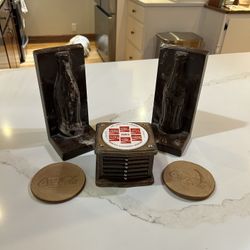 Vintage Coke Marble Bookends And Coasters 