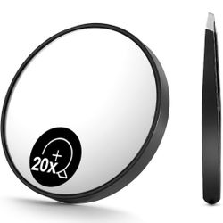 OMIRO Eyebrow Tweezer Kit and 20X Magnifying Mirror (200R), Travel Set with Two 3.5 Inch Suction Cups