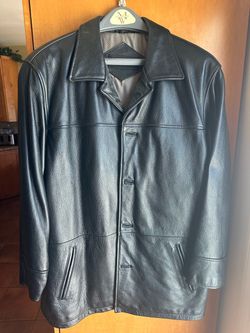 Black Leather Button-Front Jacket Size L