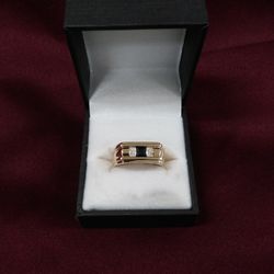14K Man's Ring Sapphire and Diamonds