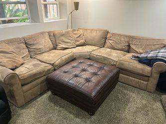 Beige Microsuede L-Shaped Sectional Sofa + Ottoman