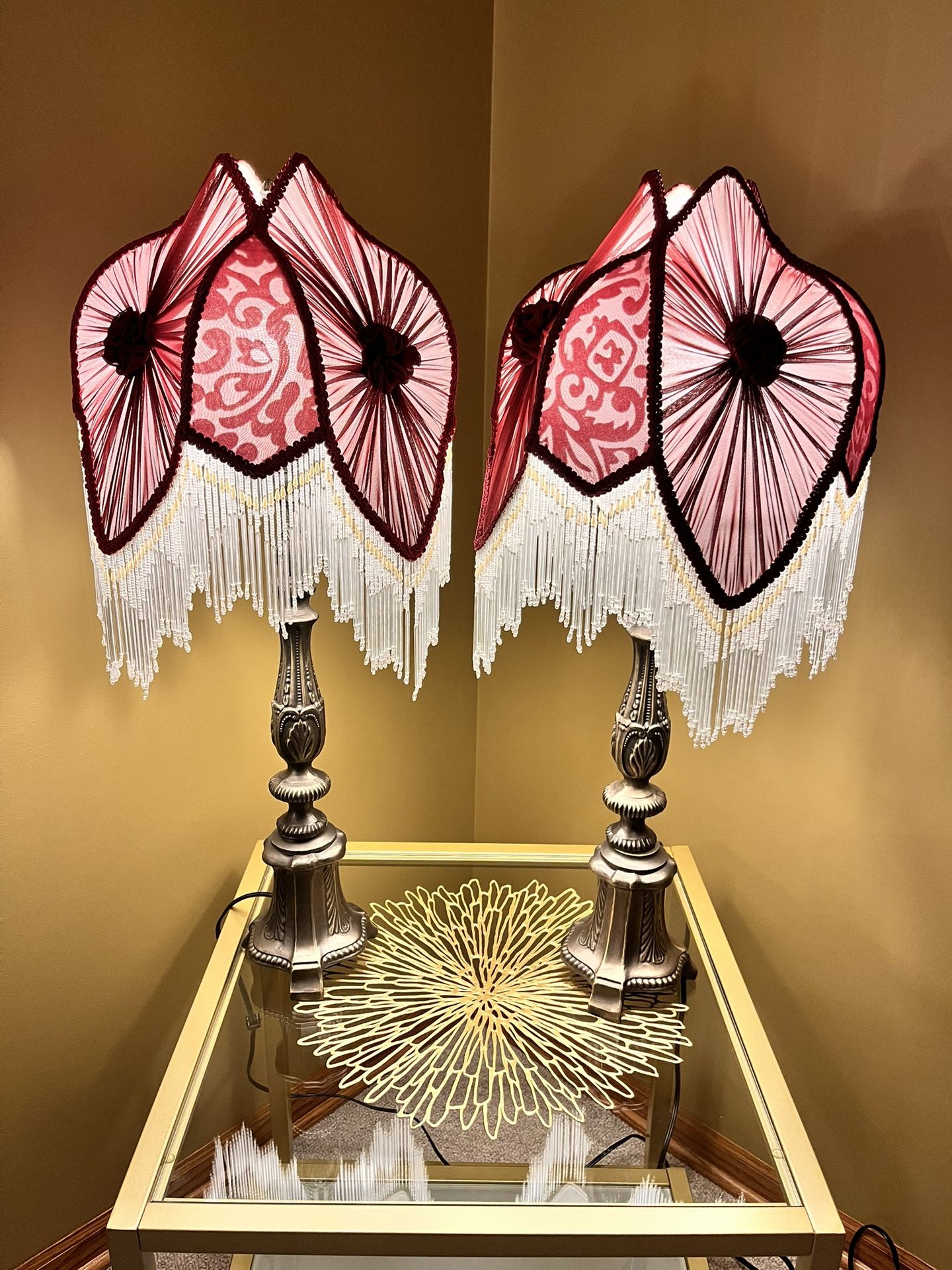 2 Victorian Style Glass Beaded Lamps
