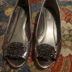 New Kenneth Cole Reaction 8.5 Open Toe Ballet Flats metallic silver beaded tops