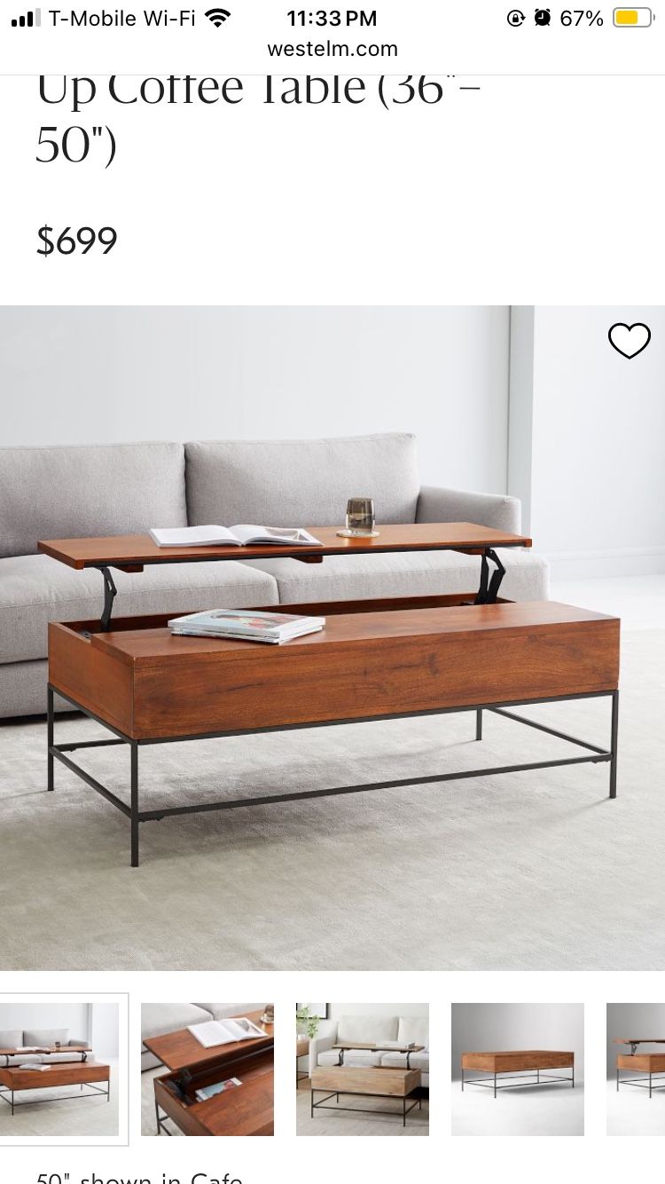 West Elm Coffee Table With Pop Up Storage