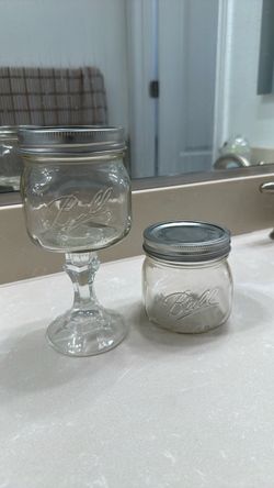 Unusual Ball Mason Jar Pedestal Goblet & Small Storage Jar