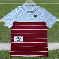 NIKE ARKANSAS RAZORBACKS FOOTBALL POLO STRIPED SHIRT MENS SIZE LARGE WHITE RED NEW