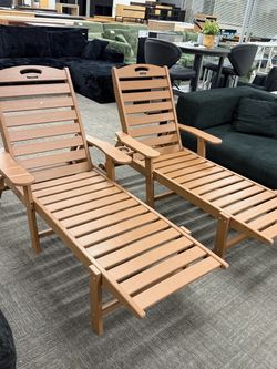 New, Already Assembled✨Set of 2, Outdoor Chaise Lounge Chair Set of 2, Patio Lounge Chairs for Outside, HDPE Lounge Chair with Wheels & Cup Holder, Po