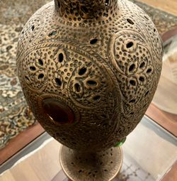 Pier 1 Imports Embossed Metal Decorative Vase & Flowers 