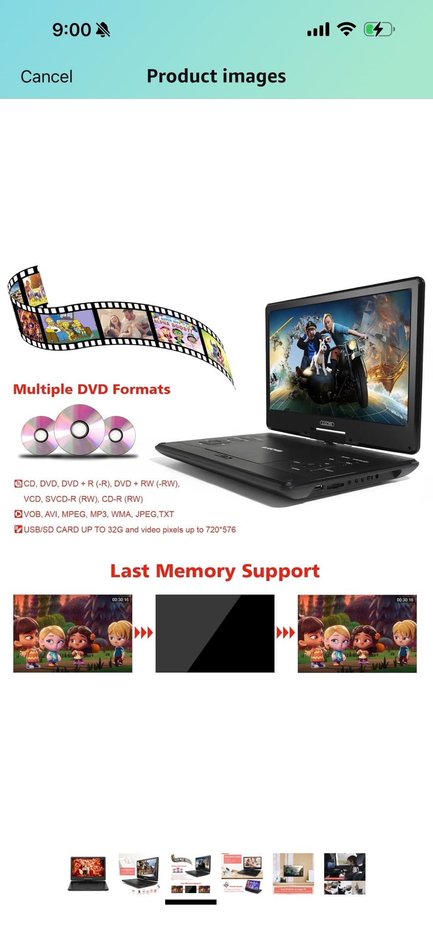 17.9" Portable DVD Player with 15.6’’ Large HD Screen, 6Hrs Play, DVD Player Portable with Dual Speaker, Last Memory, Support SYNC TV/USB/SD Card,