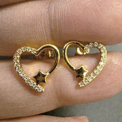 Heart With Zircon Earrings