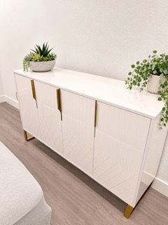 Modern White and Gold Sideboard Buffet Cabinet