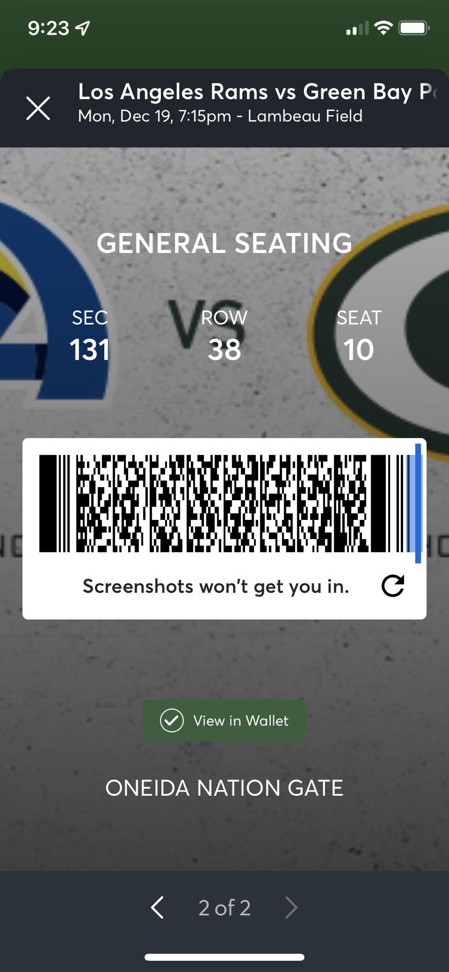 Green Bay Packers 12/19 tickets @ home