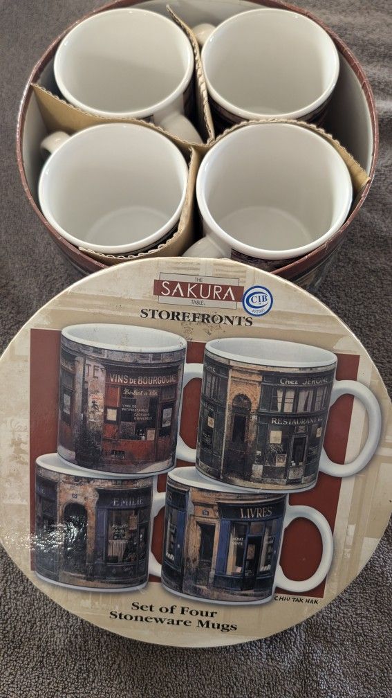 The Sakura Collectible 4 salad/ dessert plates 4 Mugs '"Storefront Series "