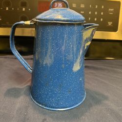 Vintage speckled blue enamel wear camping coffee pot
