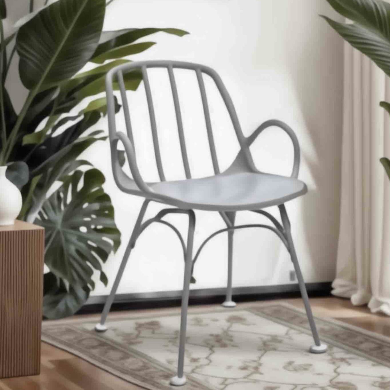 Moss Gray Modern Slatted-Back Plastic Dining/Desk Chair (1)