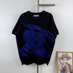 New Burberry blue warhorse knitted short sleeves for men and women L