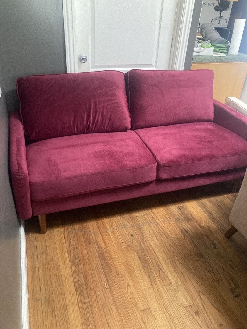 72” red wine velvet couch sofa