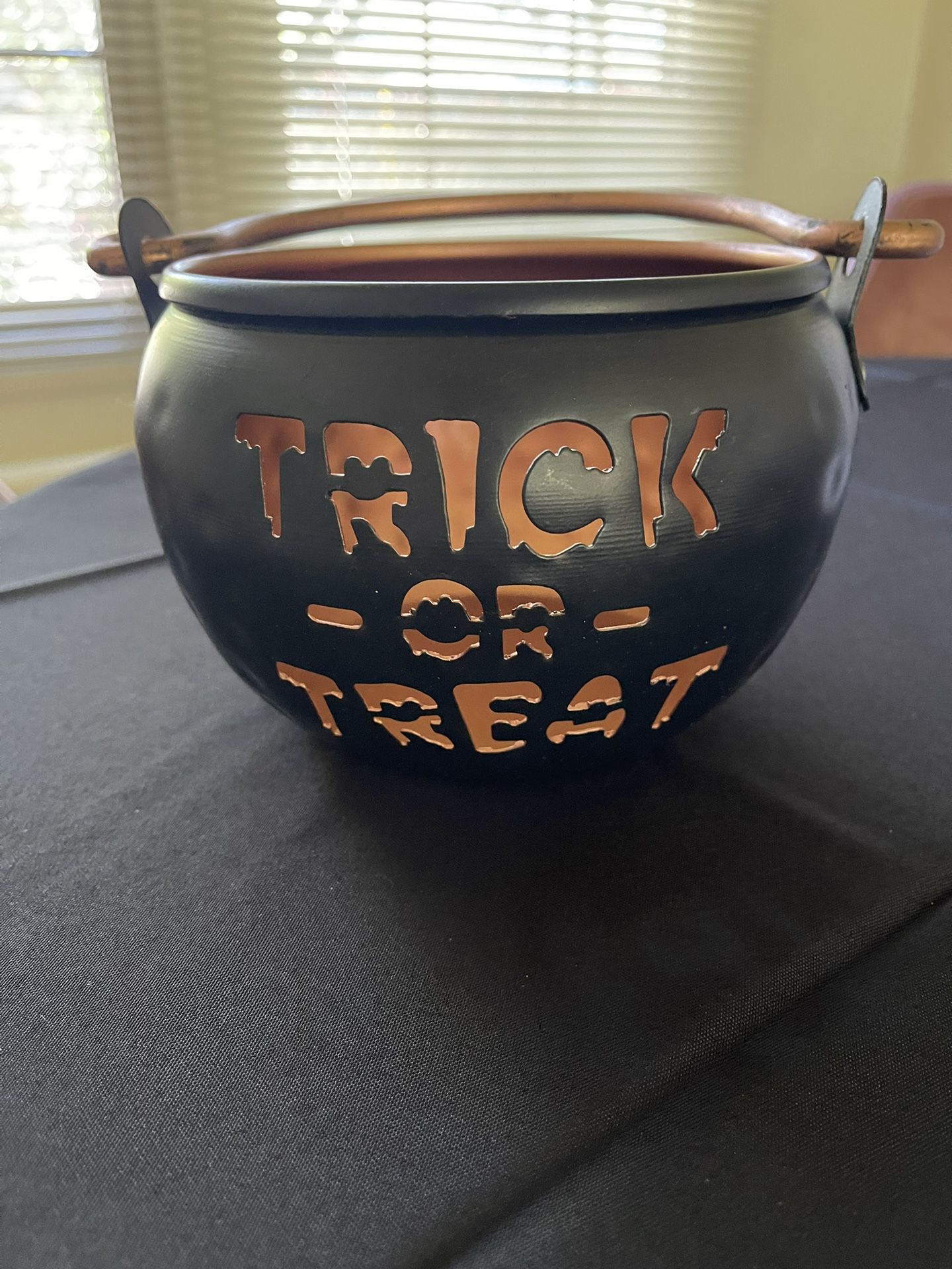 Trick or Treat Metal Halloween Candy Cauldron