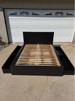 Queen bed frame mattress and drawers