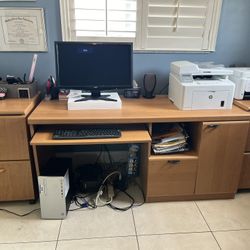 Computer Desk With  Keyboard Setting, File Drawer  And PC  Cabinet