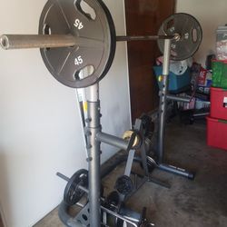 Weight Lifting Bar Stand With Bench Gym