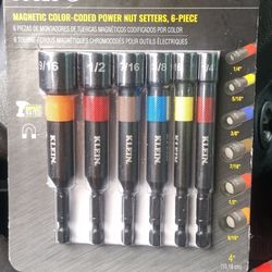 Klein Tools 32946S 6-Piece Magnetic Color-Coded Power Nut Setter Set.