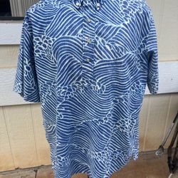 PreOwned Reyn Spooner Hawaiian Print 3/4 Button Blue Men's XL