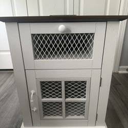 White Farmhouse Nightstand with Charging Station - Drawer + Cabinet Storage