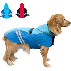 Dog Raincoat for Medium Large Extra Large Dogs, Waterproof Rain Jacket with Reflective Strap, Lightweight Hoodies Full-Body Coverage Dry Clothes (L, B