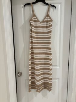 Striped Crochet Knit Midi Dress