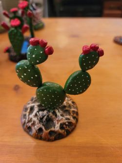 Prickly Pear Cactus Vintage Mexico Folk Art Pottery Figurine
