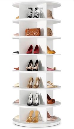 Rotating Shoe Rack 7 Tier Spinning Shoes Organizer Tower for 28-32 Pairs Lazy Susan 360 Revolving Shoe Storage Cabinet Rotate Shoe Handbag Rack Round